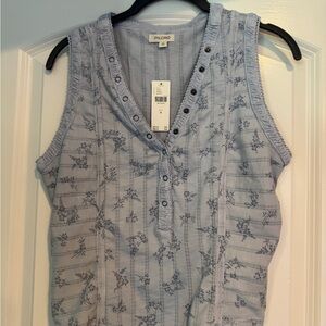 Anthropologie Pilcro Pale Blue Floral Sleeveless Henley